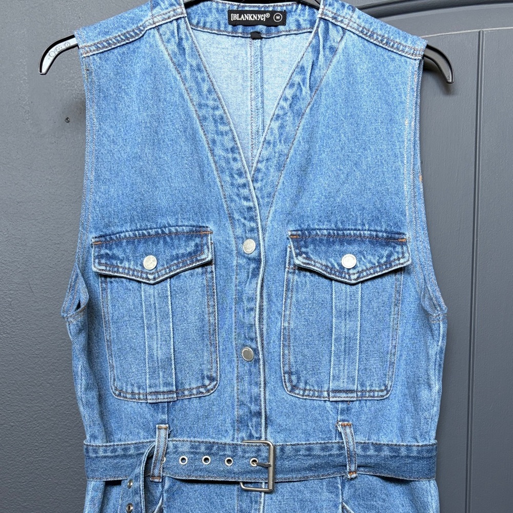 BlankNYC Sleeveless Denim Utility Jumpsuit in Blue